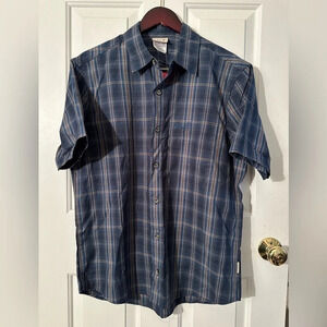 JACK WOLFSKIN NEW Men Short Sleeve Button Organic Cotton Plaid Shirt M Hot Chili
